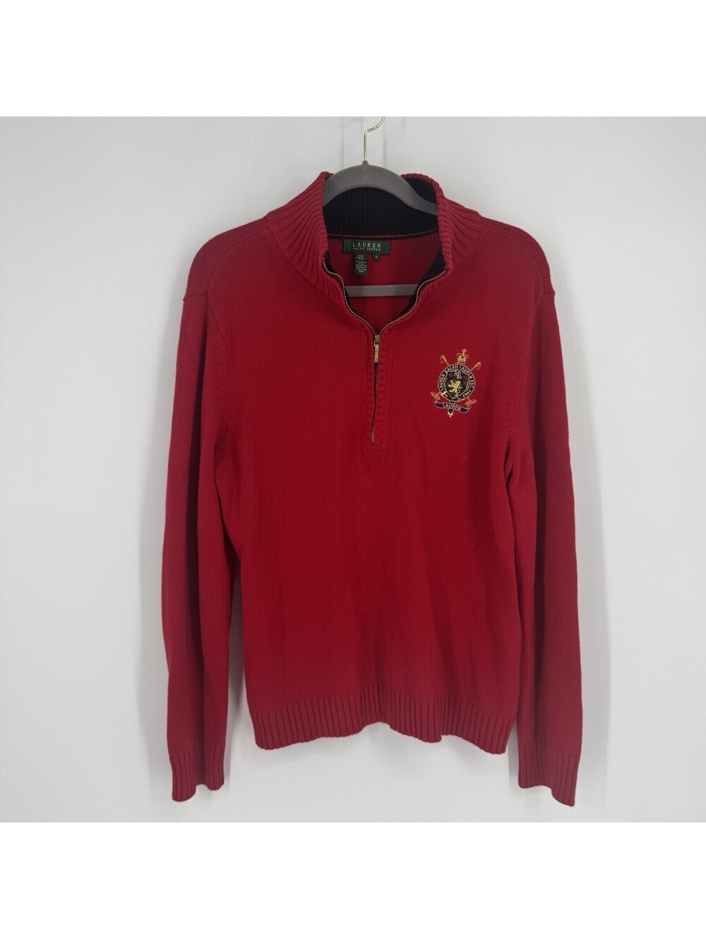 Lauren Ralph Lauren sweater womens XL red crest logo academia preppy golf fall